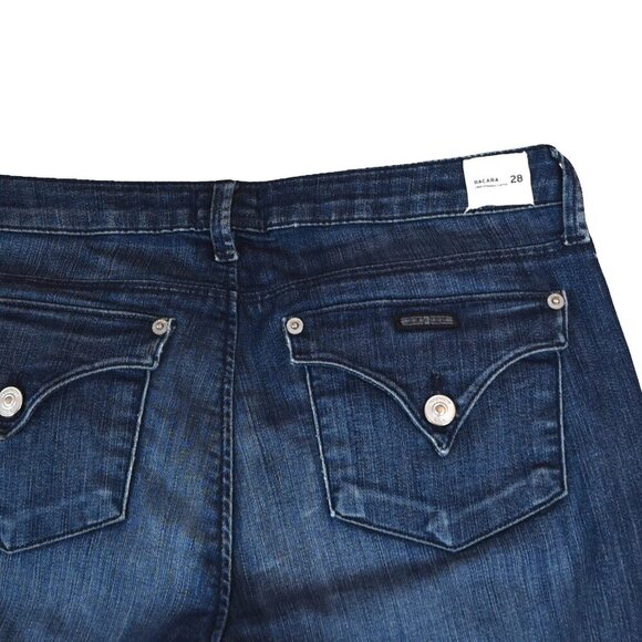 Bacara Crop Straight Cuffed Jeans Size 28 Dark Wash Distressed Hem Casual Denim - Picture 6 of 10